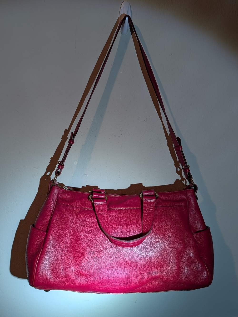 Bally Authentic Women Leather Bright Pink/Burgundy Double Handle Bag Nice!